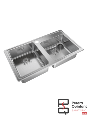 Bacha doble Johnson Q85A de acero inoxidable, amplia, resistente y funcional.