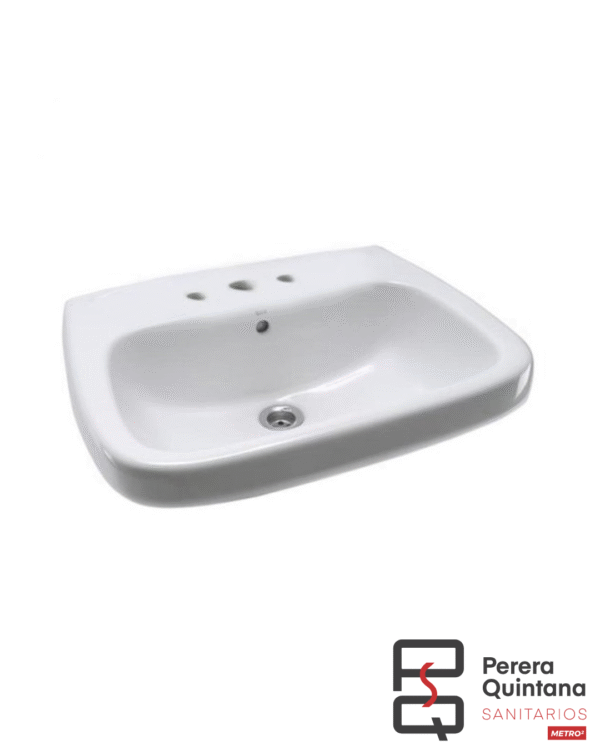 Lavatorio Roca Mónaco 3 agujeros en porcelana blanca.